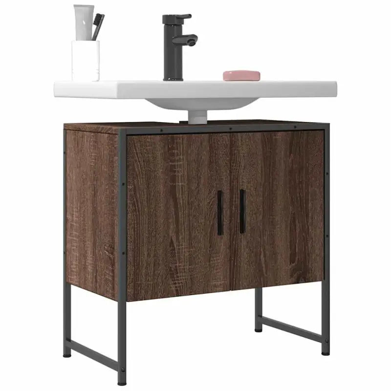 Badkamerkaptafel met stevige constructie en bewerkt hout - bruin eikenkleur / 1 / 60 cm - Badkamerkaptafels
