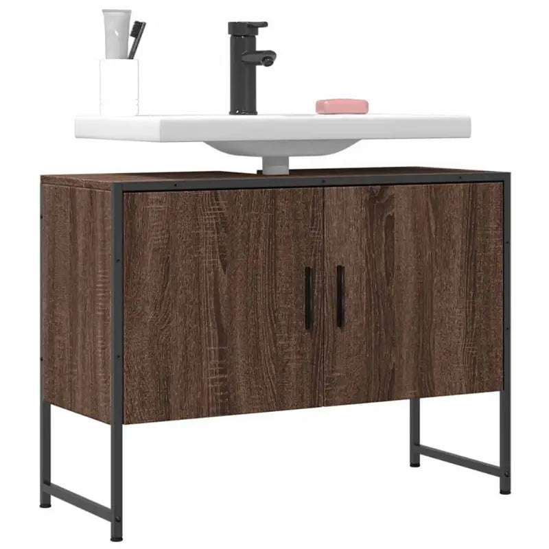 Badkamerkaptafel met stevige constructie en bewerkt hout - bruin eikenkleur / 1 / 80 cm - Badkamerkaptafels
