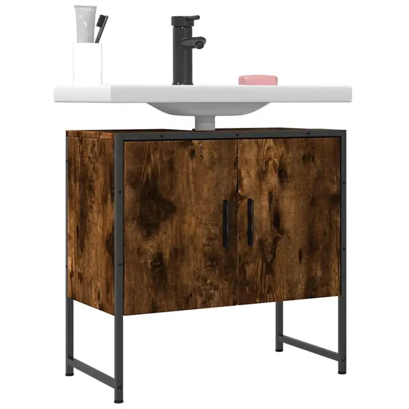 Badkamerkaptafel met stevige constructie en bewerkt hout - Gerookt eiken / 1 / 60 cm - Badkamerkaptafels