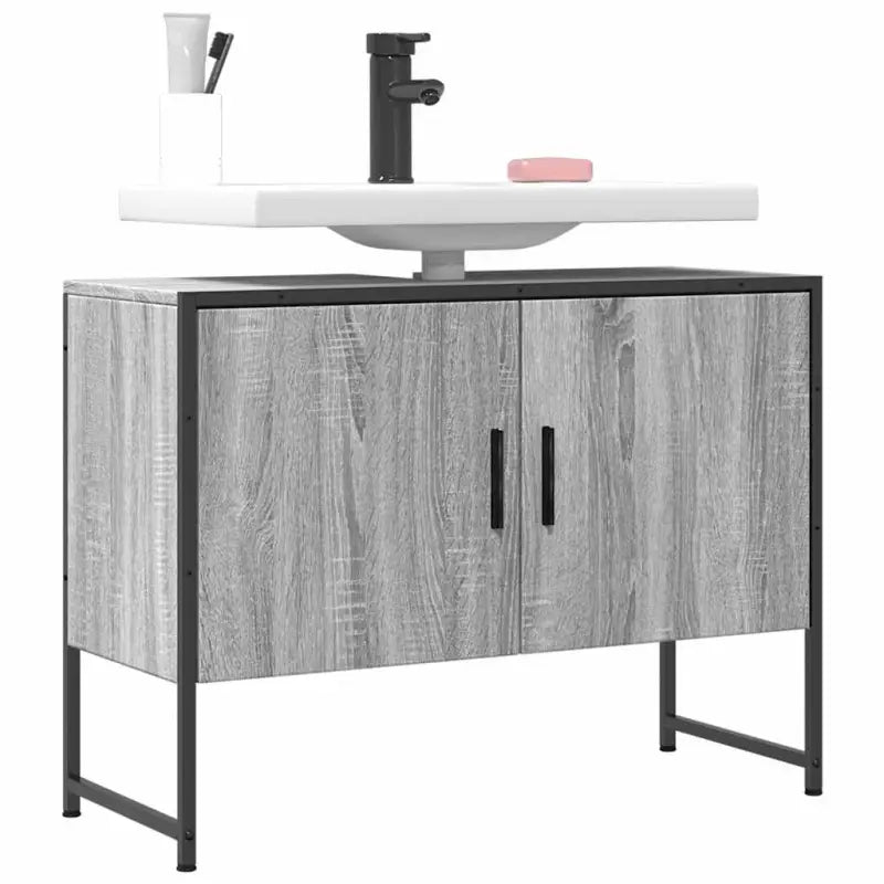 Badkamerkaptafel met stevige constructie en bewerkt hout - Grijs sonoma / 1 / 80 cm - Badkamerkaptafels
