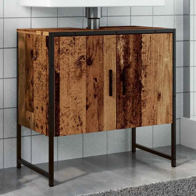 Badkamerkaptafel met stevige constructie en bewerkt hout - Oud hout / 1 / 60 cm - Badkamerkaptafels