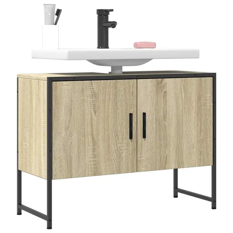 Badkamerkaptafel met stevige constructie en bewerkt hout - Sonoma eiken / 1 / 80 cm - Badkamerkaptafels