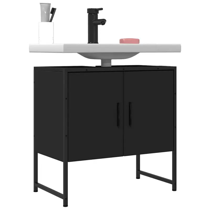 Badkamerkaptafel met stevige constructie en bewerkt hout - Zwart / 1 / 60 cm - Badkamerkaptafels