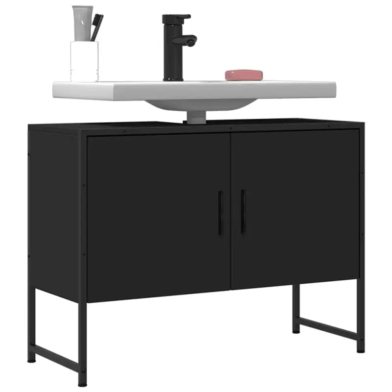 Badkamerkaptafel met stevige constructie en bewerkt hout - Zwart / 1 / 80 cm - Badkamerkaptafels