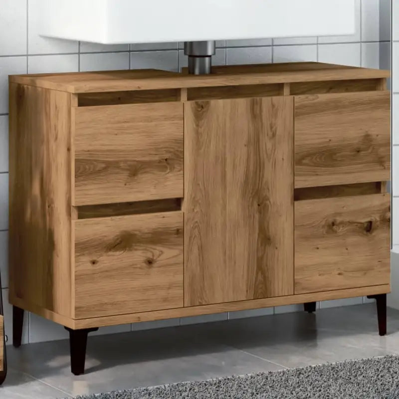 Badkamerkaptafel van bewerkt hout met veel opbergruimte - artisanaal eikenkleurig / 1 - Badkamerkaptafels