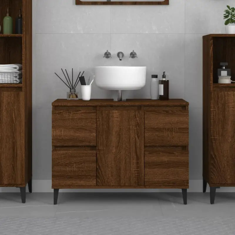 Badkamerkaptafel van bewerkt hout met veel opbergruimte - Bruineiken / 1 - Badkamerkaptafels