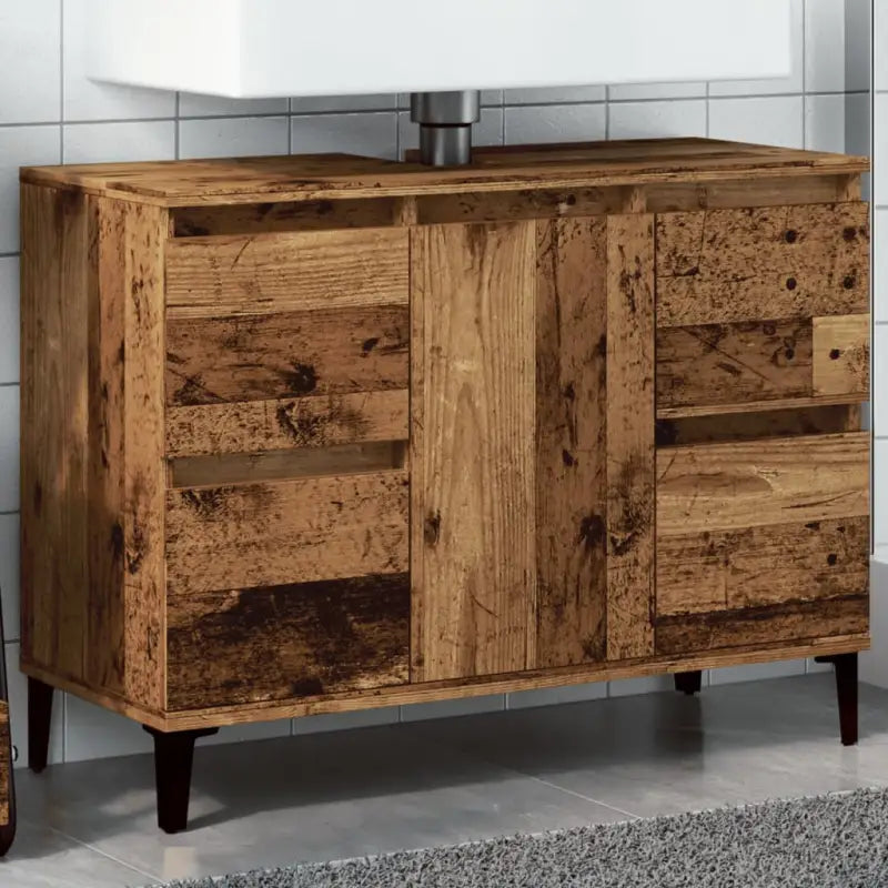 Badkamerkaptafel van bewerkt hout met veel opbergruimte - Oud hout / 1 - Badkamerkaptafels