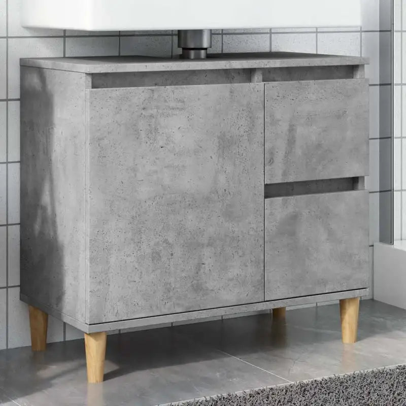 Badkamerkaptafel van massief eucalyptushout met veel opbergruimte - Betongrijs / 1 - Badkamerkaptafels