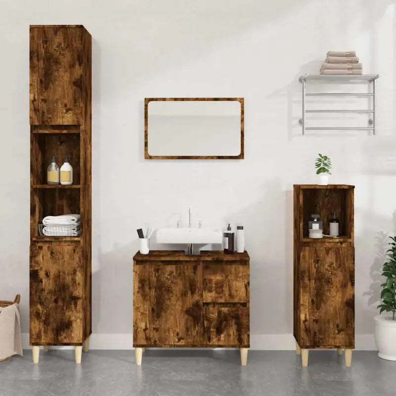 Badkamerkaptafel van massief eucalyptushout met veel opbergruimte - Badkamerkaptafels