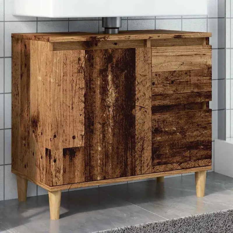 Badkamerkaptafel van massief eucalyptushout met veel opbergruimte - Oud hout / 1 - Badkamerkaptafels