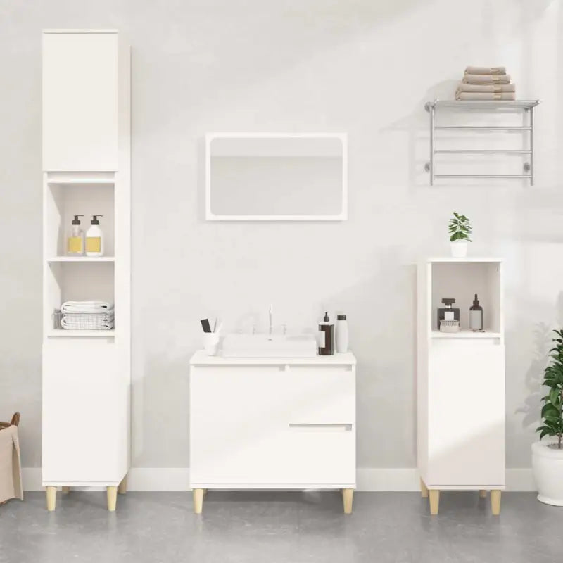 Badkamerkaptafel van massief eucalyptushout met veel opbergruimte - Wit / 1 - Badkamerkaptafels