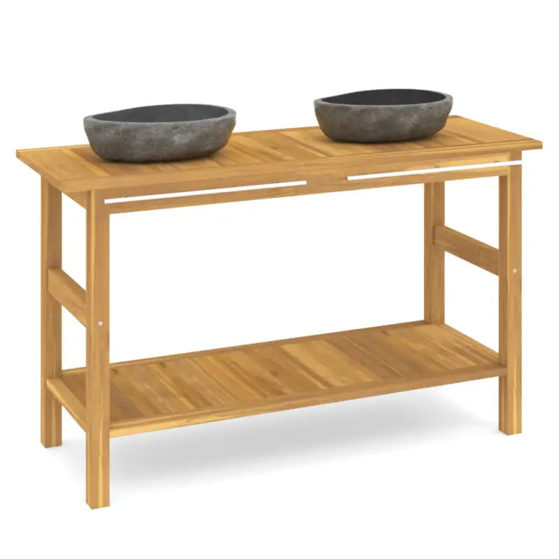 Badkamerkaptafel van massief teakhout die perfect past in elke badkamer - 1 / Zonder mand - Badkamerkaptafels