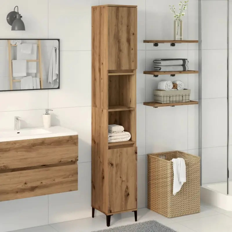 Badkamerkaptafels met metalen poten van bewerkt hout voor opbergruimte - artisanaal eikenkleurig / 1 - Badkamerkaptafels