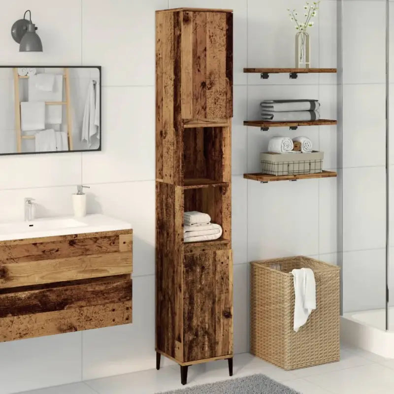 Badkamerkaptafels met metalen poten van bewerkt hout voor opbergruimte - Oud hout / 1 - Badkamerkaptafels