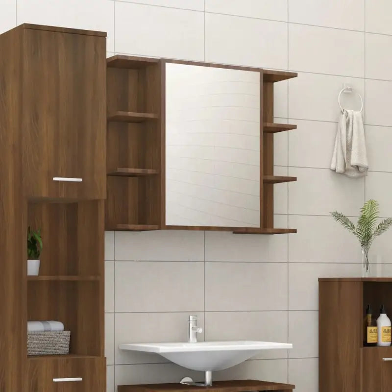 Badkamerkaptafels met spiegel in gerookt eiken bewerkt hout - bruin eikenkleur / 1 - Badkamerkaptafels