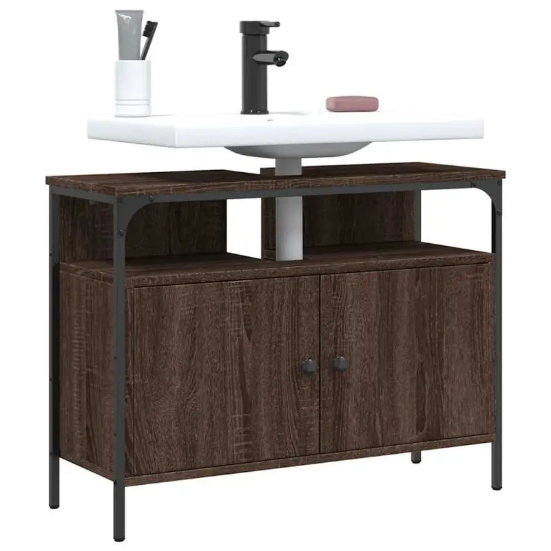 Badkamerkaptafels met stevige constructie en bewerkt hout - 1 / bruin eikenkleur / 80 cm - Badkamerkaptafels