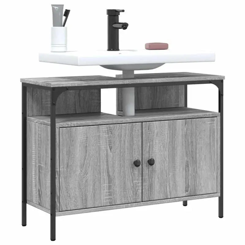 Badkamerkaptafels met stevige constructie en bewerkt hout - 1 / Grijs sonoma / 80 cm - Badkamerkaptafels