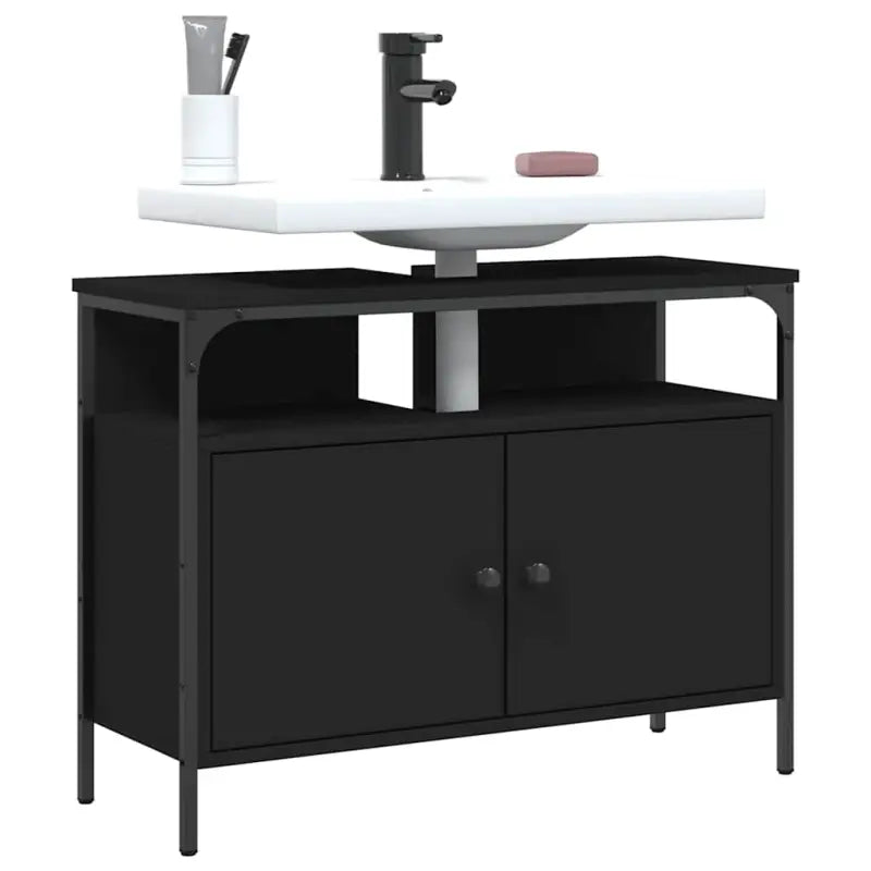 Badkamerkaptafels met stevige constructie en bewerkt hout - 1 / Zwart / 80 cm - Badkamerkaptafels