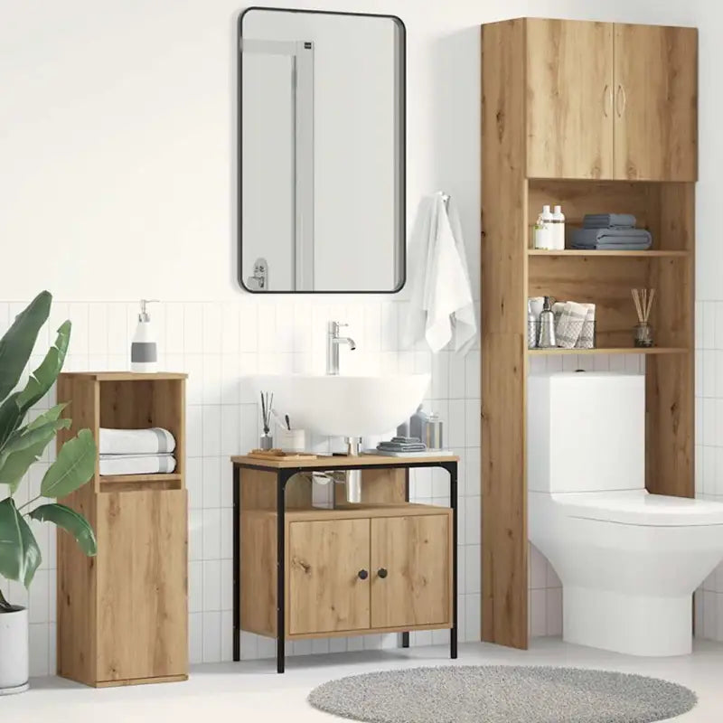 Badkamerkaptafels met stevige constructie en bewerkt hout - artisanaal eikenkleurig / 1 / 60 cm - Badkamerkaptafels