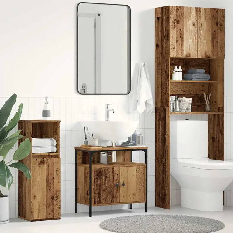 Badkamerkaptafels met stevige constructie en bewerkt hout - Oud hout / 1 / 60 cm - Badkamerkaptafels