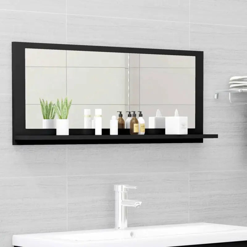 Badkamerkaptafels met wandspiegel in bewerkt hout voor een moderne uitstraling - Zwart / 90 x 10.5 x 37 cm / 1