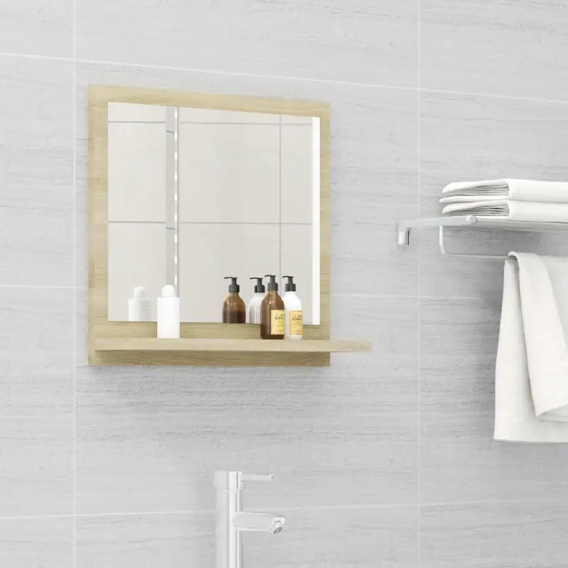 Badkamerkaptafels met wandspiegel in bewerkt hout voor een moderne uitstraling - Sonoma eiken / 40 x 10.5 x 37 cm / 1