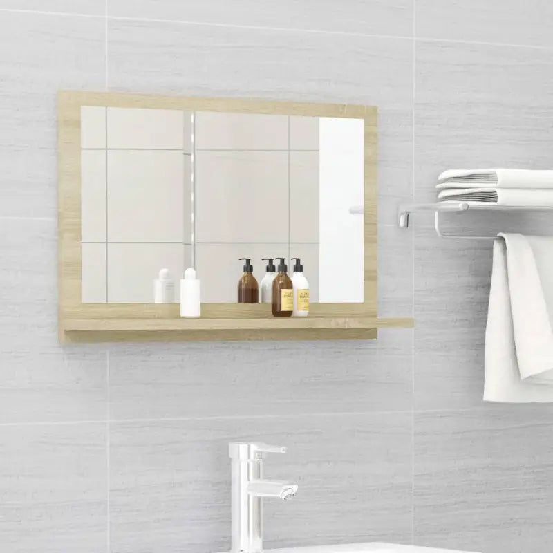 Badkamerkaptafels met wandspiegel in bewerkt hout voor een moderne uitstraling - Sonoma eiken / 60 x 10.5 x 37 cm / 1