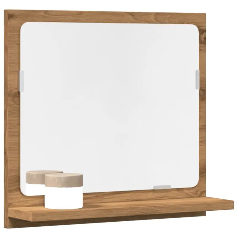Badkamerkaptafels met wandspiegel in bewerkt hout voor een moderne uitstraling - artisanaal eikenkleurig / 40 x 11 x 37