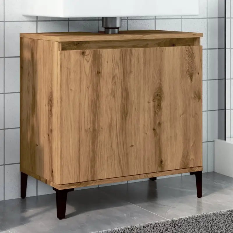 Badkamerkaptafels van bewerkt hout met houten poten voor opbergruimte - artisanaal eikenkleurig / 1 - Badkamerkaptafels