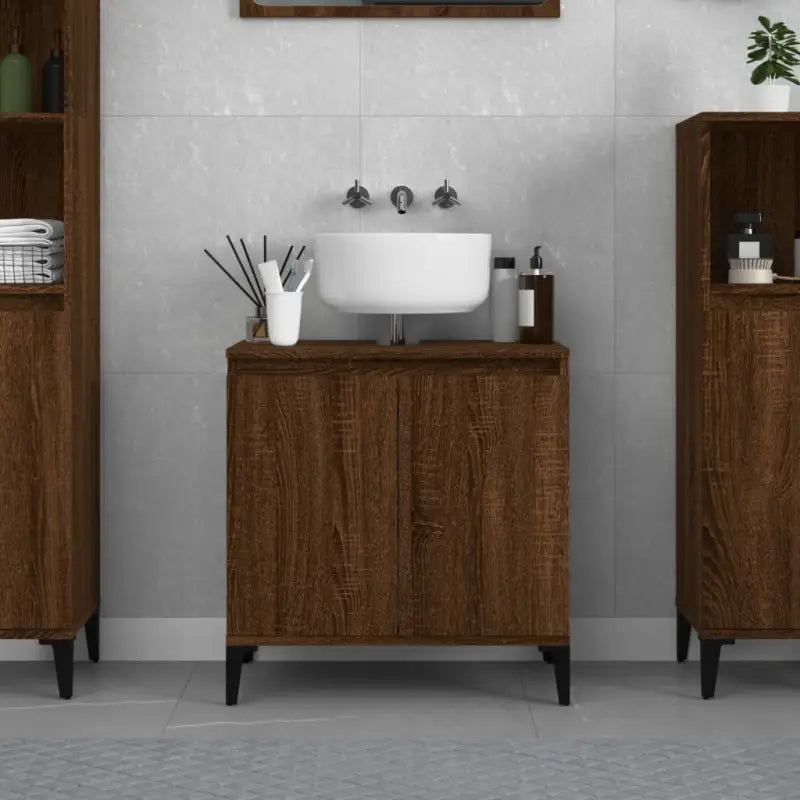 Badkamerkaptafels van bewerkt hout met houten poten voor opbergruimte - bruin eikenkleur / 1 - Badkamerkaptafels