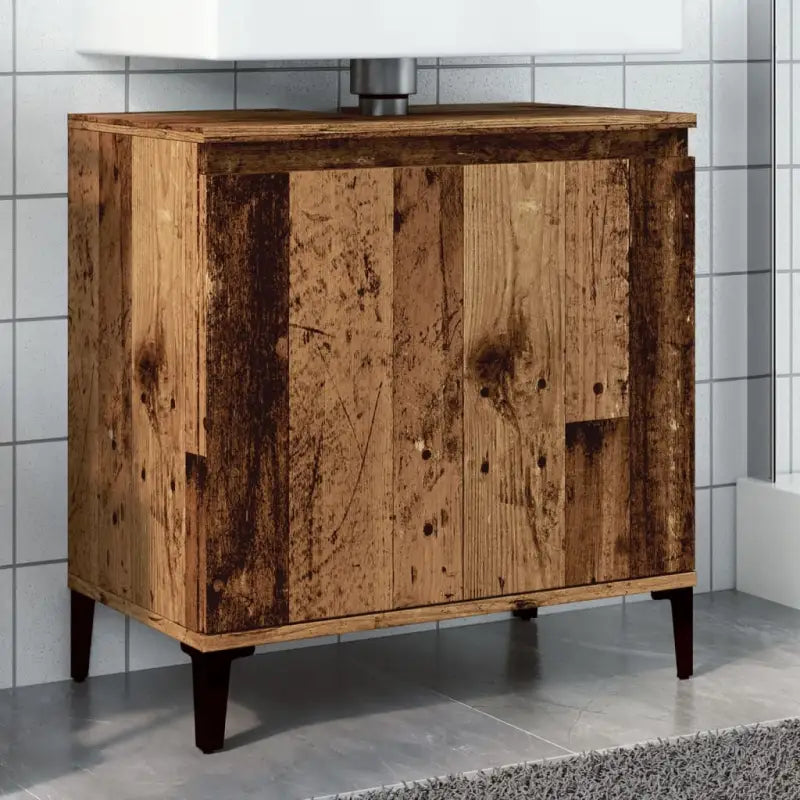 Badkamerkaptafels van bewerkt hout met houten poten voor opbergruimte - Oud hout / 1 - Badkamerkaptafels