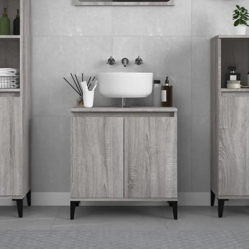 Badkamerkaptafels van bewerkt hout met houten poten voor opbergruimte - Grijs sonoma / 1 - Badkamerkaptafels