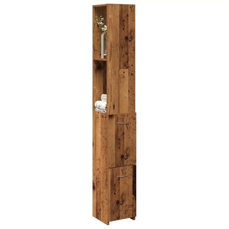 Badkamermeubelset in hoogglans wit met bewerkt hout voor opbergruimte - Oud hout - Badkamermeubelsets