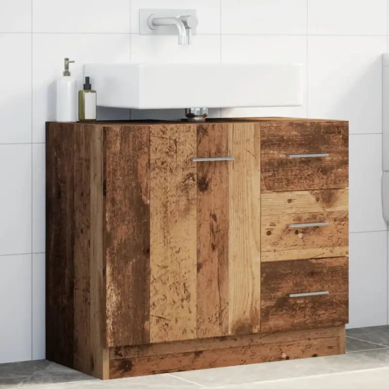 Badkamermeubelset met bewerkt hout en gemakkelijk schoon te maken oppervlak - Oud hout - Badkamermeubelsets