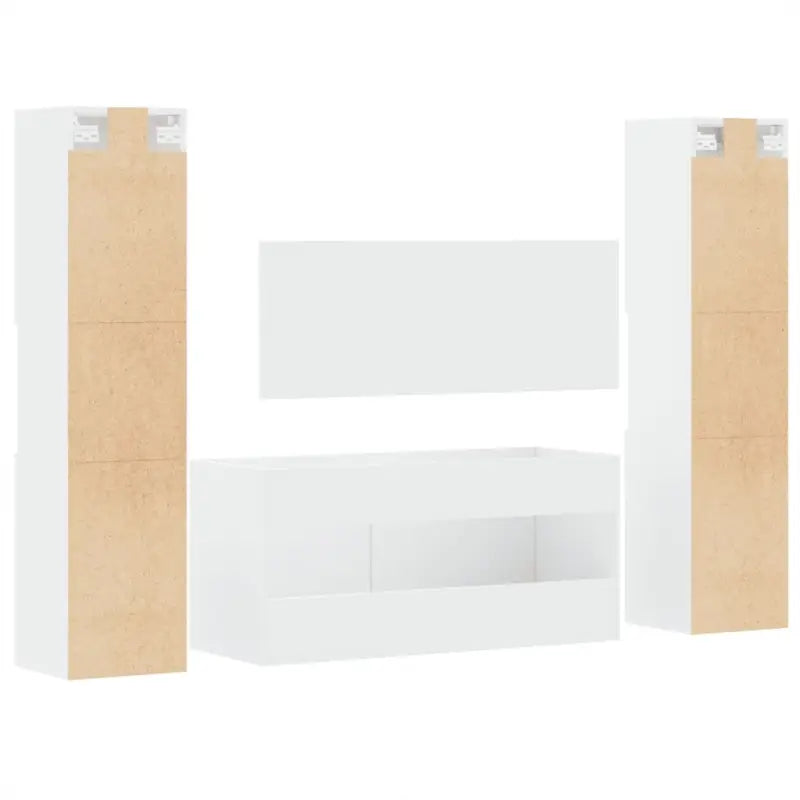 Badkamermeubelset met bewerkt hout en minimalistische spiegel - Badkamermeubelsets