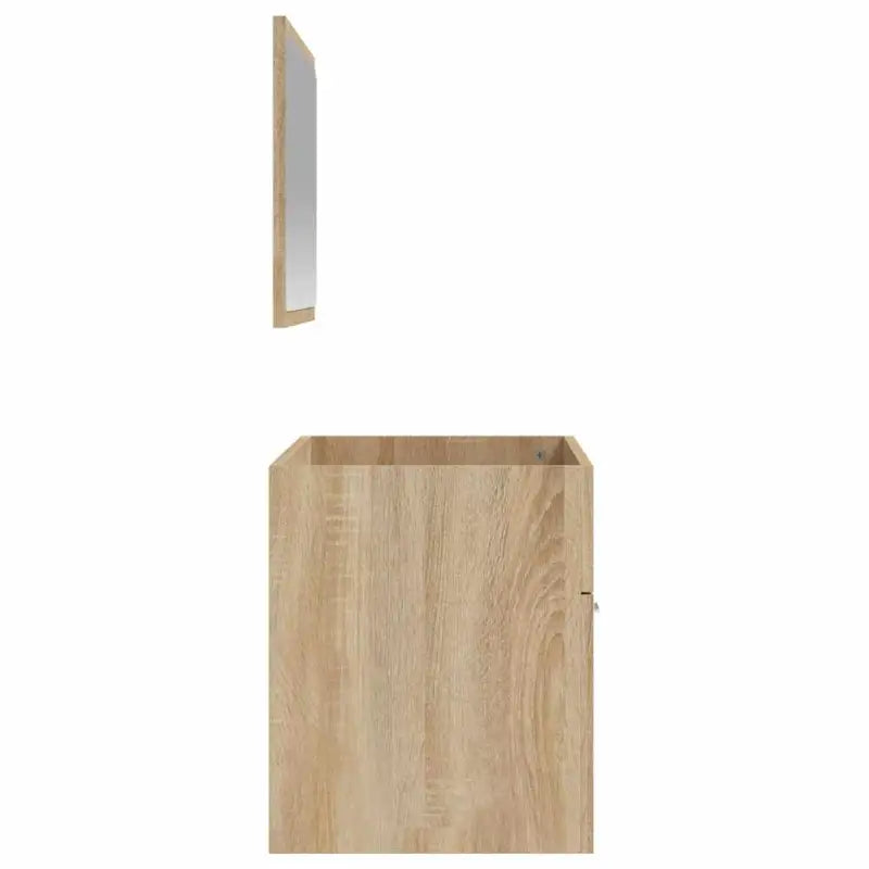 Badkamermeubelset met bewerkt hout en minimalistische spiegel - Badkamermeubelsets
