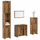 Badkamermeubelset met bewerkt hout en opbergruimte met hoge en medium kast - Oud hout - Badkamermeubelsets