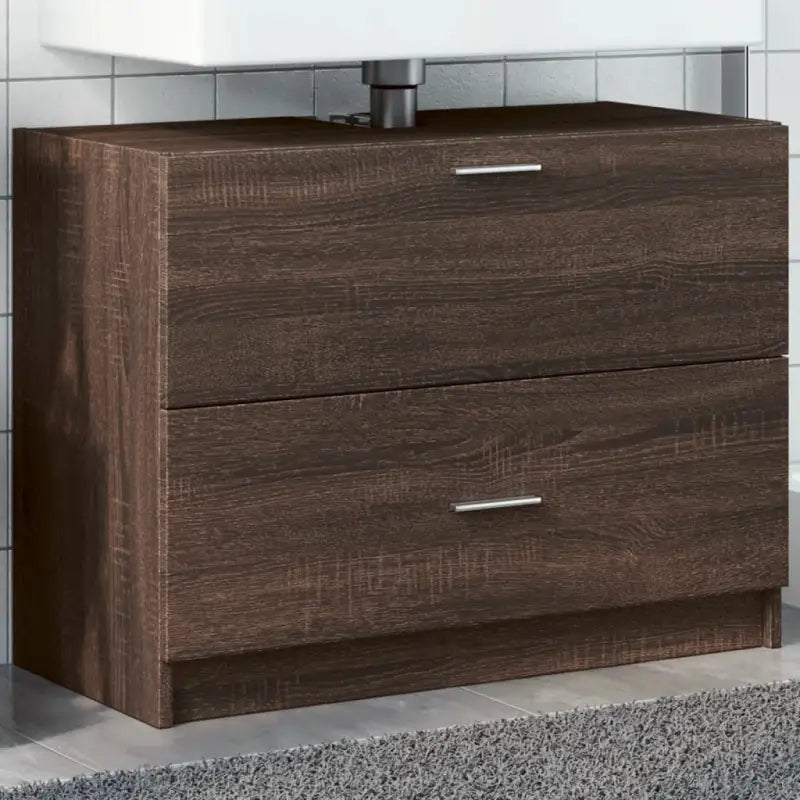 Badkamermeubelset met bewerkt hout en veel opbergruimte - bruin eikenkleur / 78 x 37 x 59 cm - Badkamermeubelsets