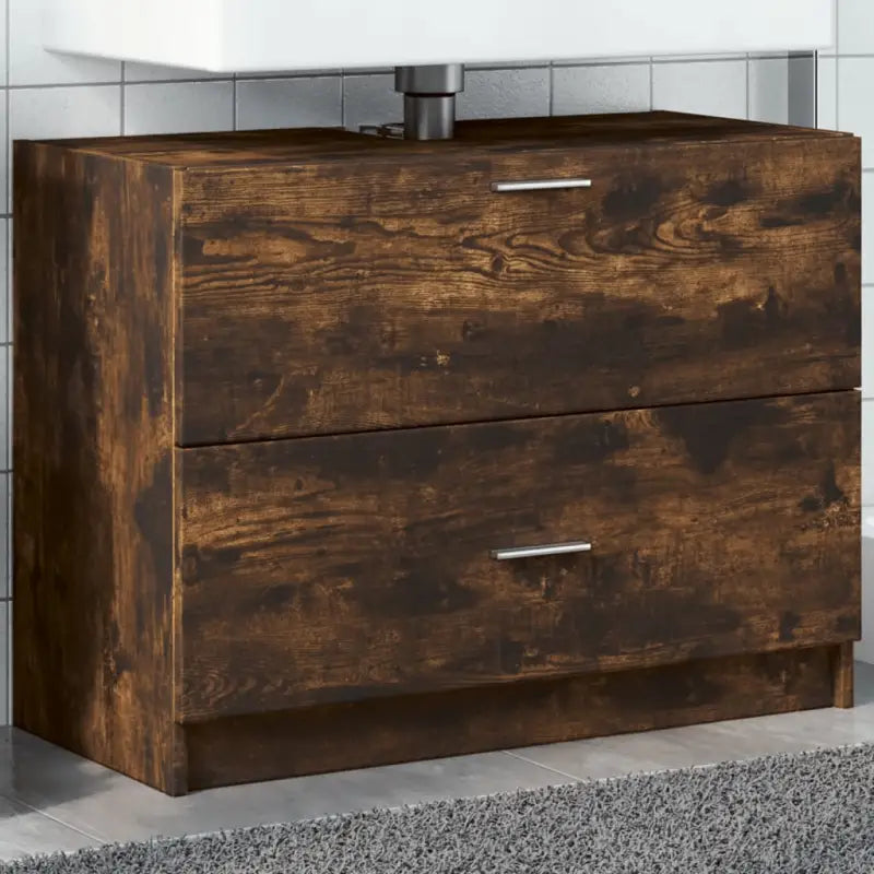 Badkamermeubelset met bewerkt hout en veel opbergruimte - Gerookt eiken / 78 x 37 x 59 cm - Badkamermeubelsets