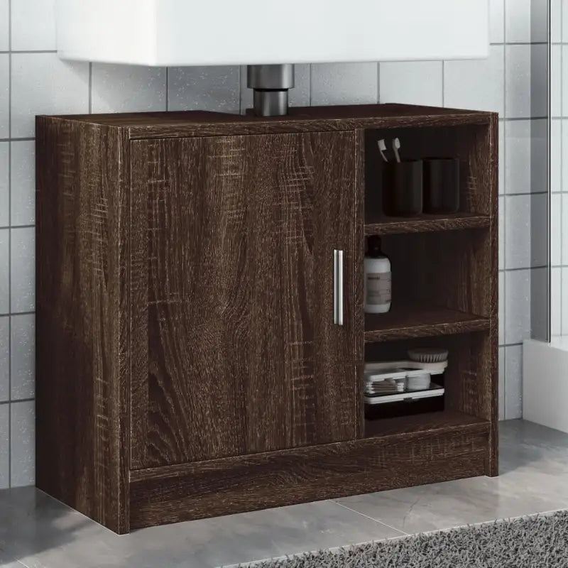 Badkamermeubelset met bewerkt hout voor een opgeruimde uitstraling - bruin eikenkleur / 63 x 29 x 55 cm