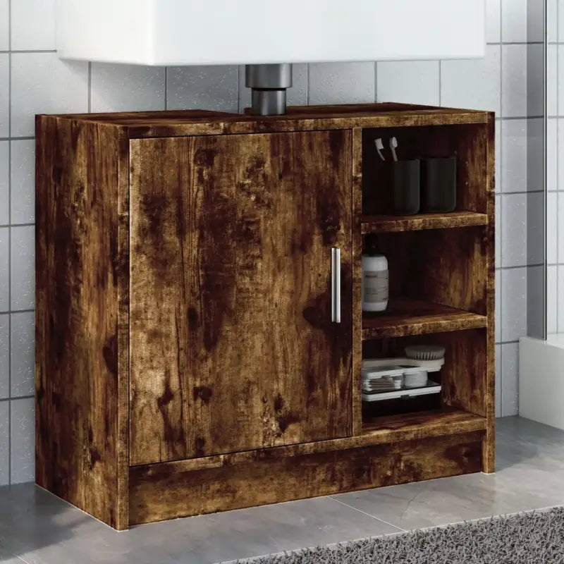 Badkamermeubelset met bewerkt hout voor een opgeruimde uitstraling - Gerookt eiken / 63 x 29 x 55 cm