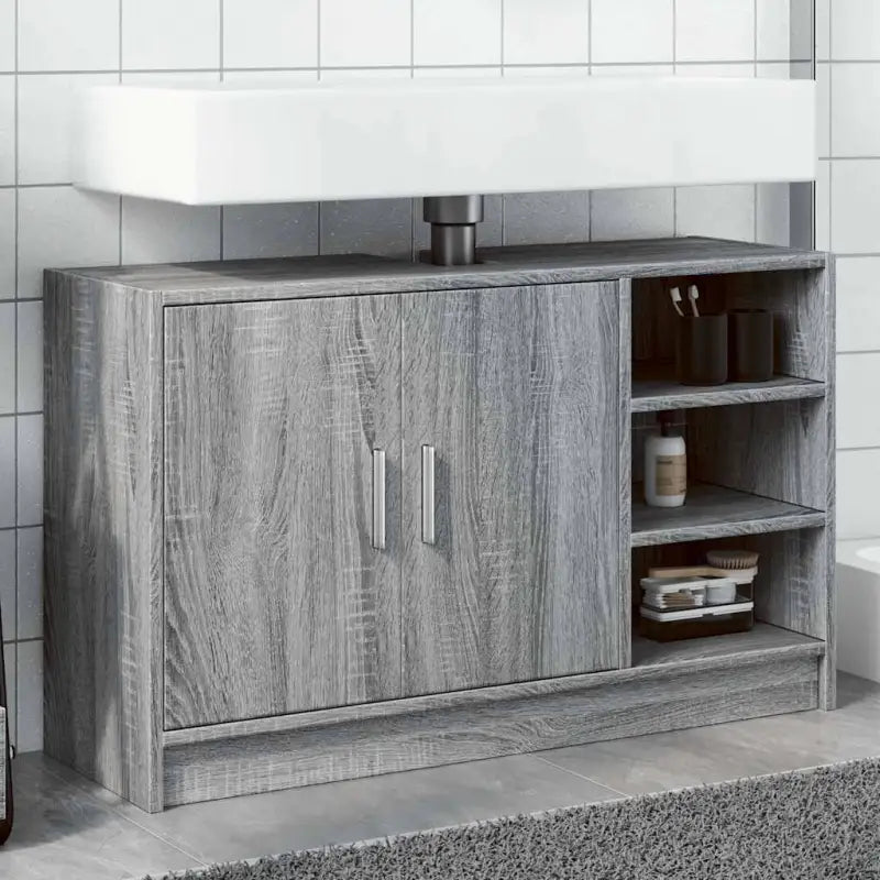 Badkamermeubelset met bewerkt hout voor een opgeruimde uitstraling - Grijs sonoma / 90 x 29 x 55 cm - Badkamermeubelsets