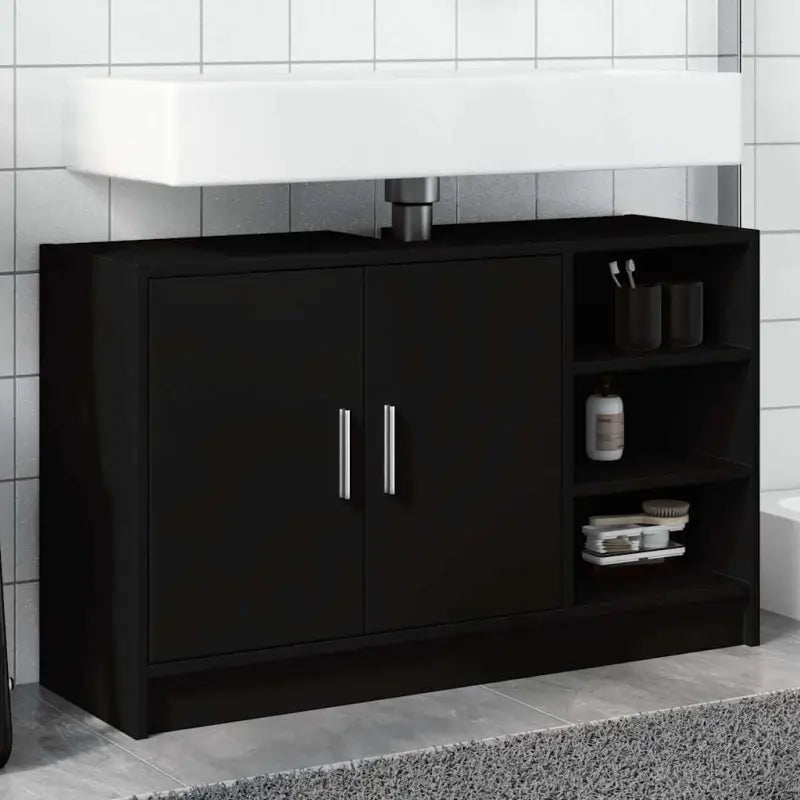 Badkamermeubelset met bewerkt hout voor een opgeruimde uitstraling - Zwart / 90 x 29 x 55 cm - Badkamermeubelsets