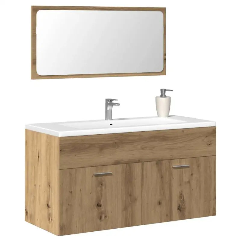 Badkamermeubelset met bewerkt hout voor een prachtige uitstraling - artisanaal eikenkleurig - Badkamermeubelsets