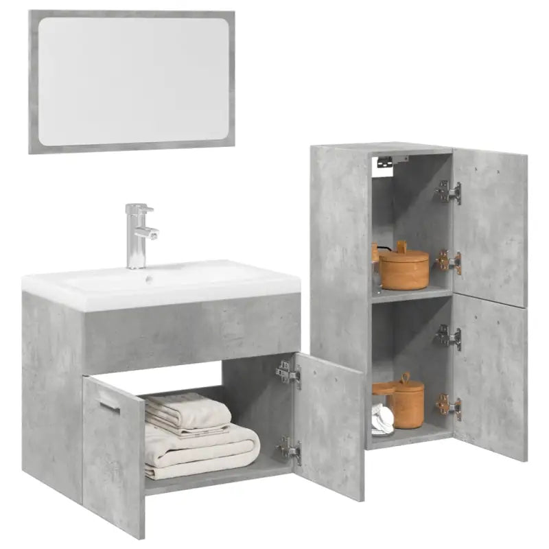 Badkamermeubelset met bewerkt hout voor een stijlvolle badkamer uitstraling - Betongrijs / 60 x 38.5 x 46 cm