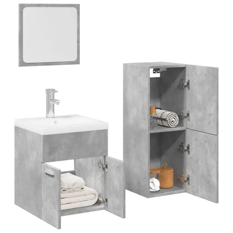 Badkamermeubelset met bewerkt hout voor een stijlvolle badkamer uitstraling - Betongrijs / 41 x 38.5 x 46 cm