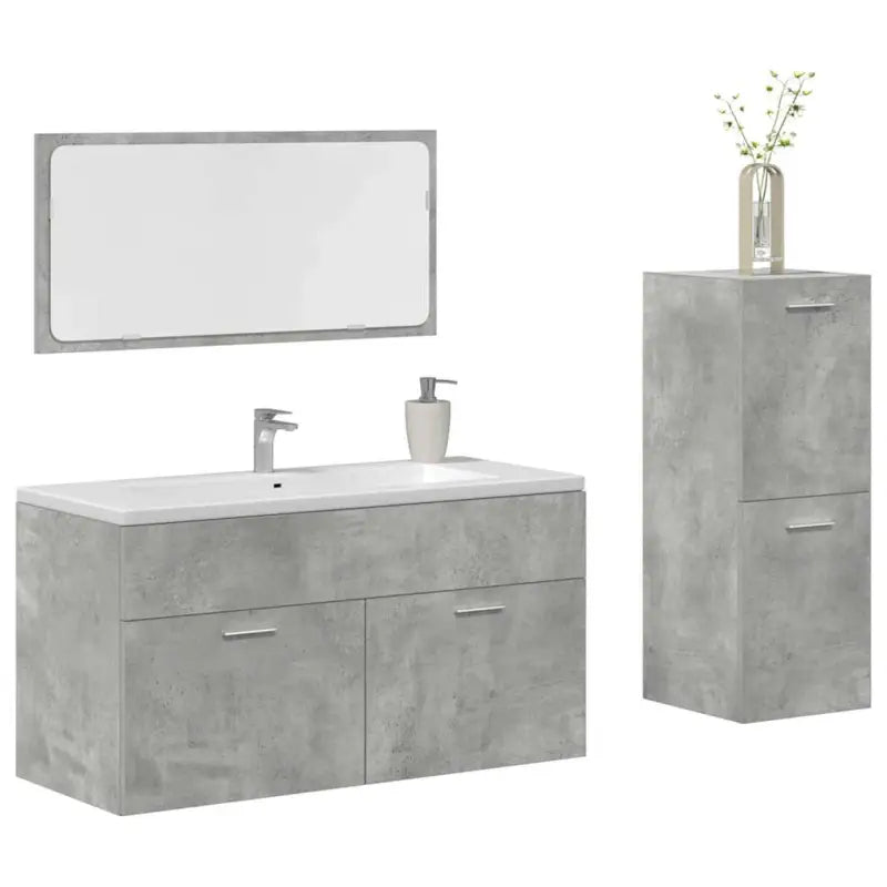 Badkamermeubelset met bewerkt hout voor een stijlvolle badkamer uitstraling - Betongrijs / 90 x 38.5 x 46 cm