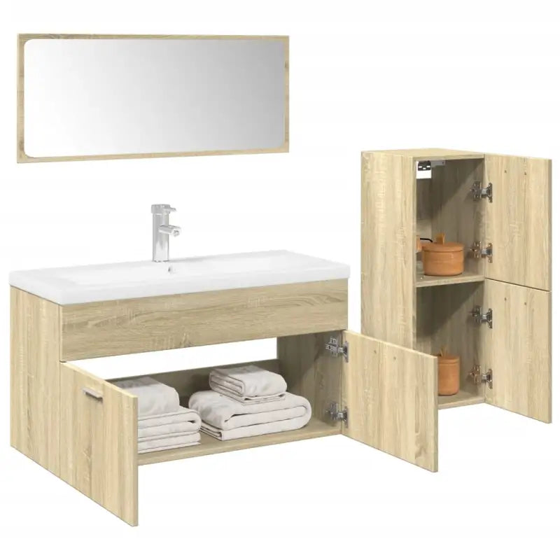 Badkamermeubelset met bewerkt hout voor een stijlvolle badkamer uitstraling - Badkamermeubelsets