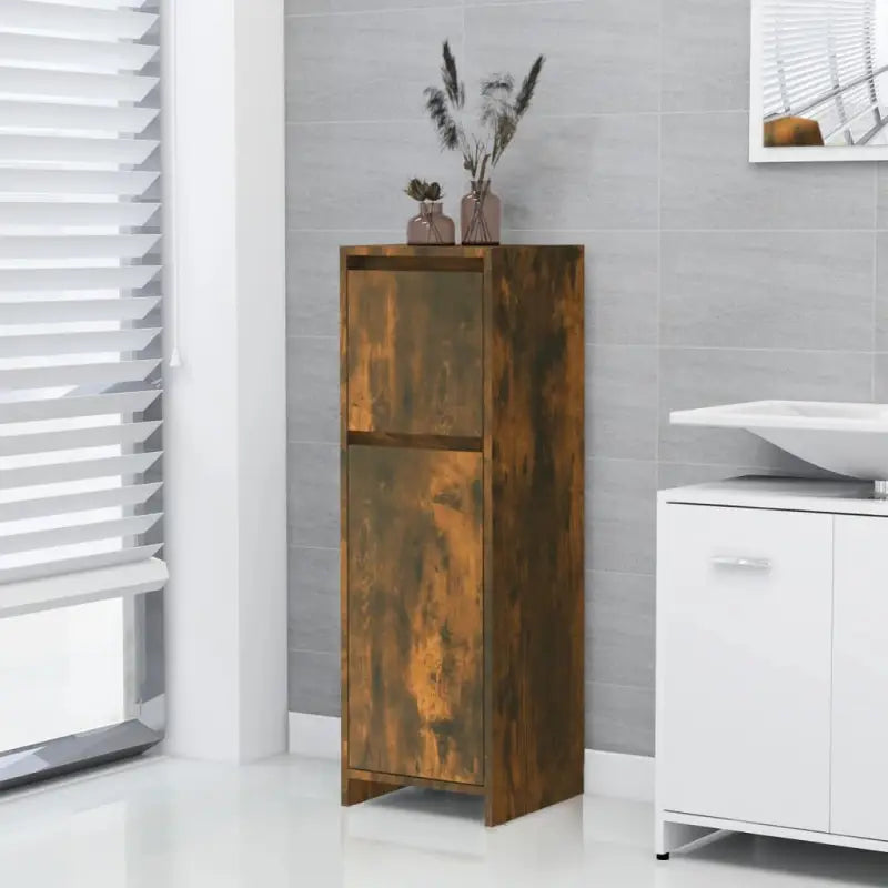 Badkamermeubelset met bewerkt hout voor elegante opbergruimte - Gerookt eiken - Badkamermeubelsets