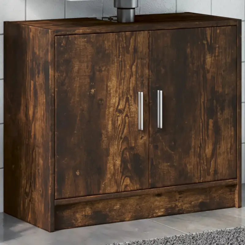 Badkamermeubelset met bewerkt hout voor opbergruimte en modern design - Gerookt eiken - Badkamermeubelsets